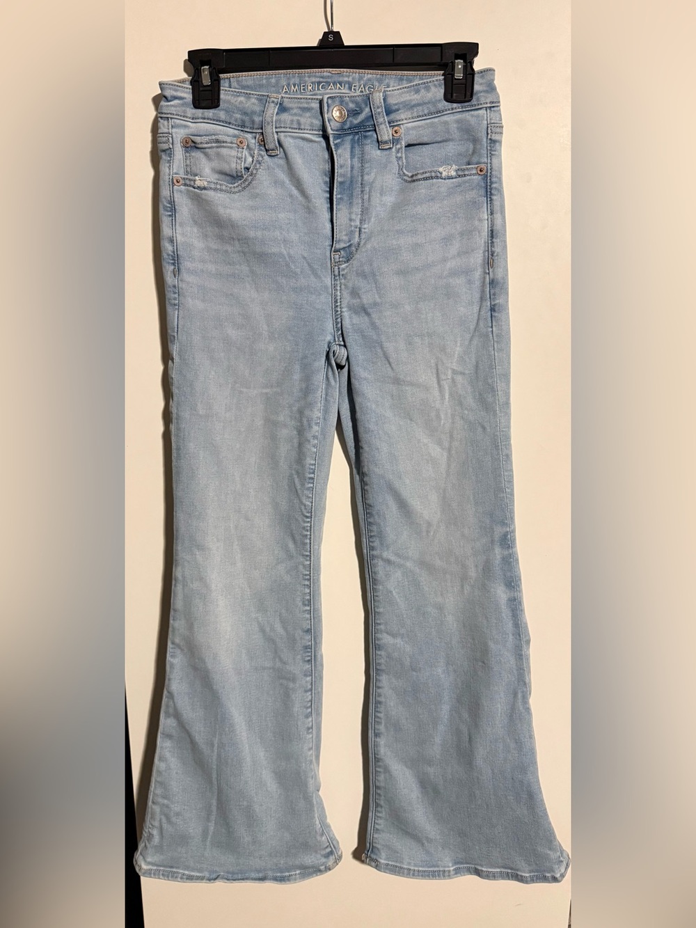 American Eagle High Rise Flare Jeans Size 2 X-Short Light Wash Next Level Stretc
